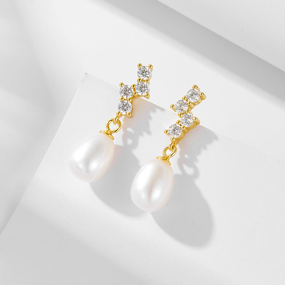 S925 pure silver zircon pearl earrings