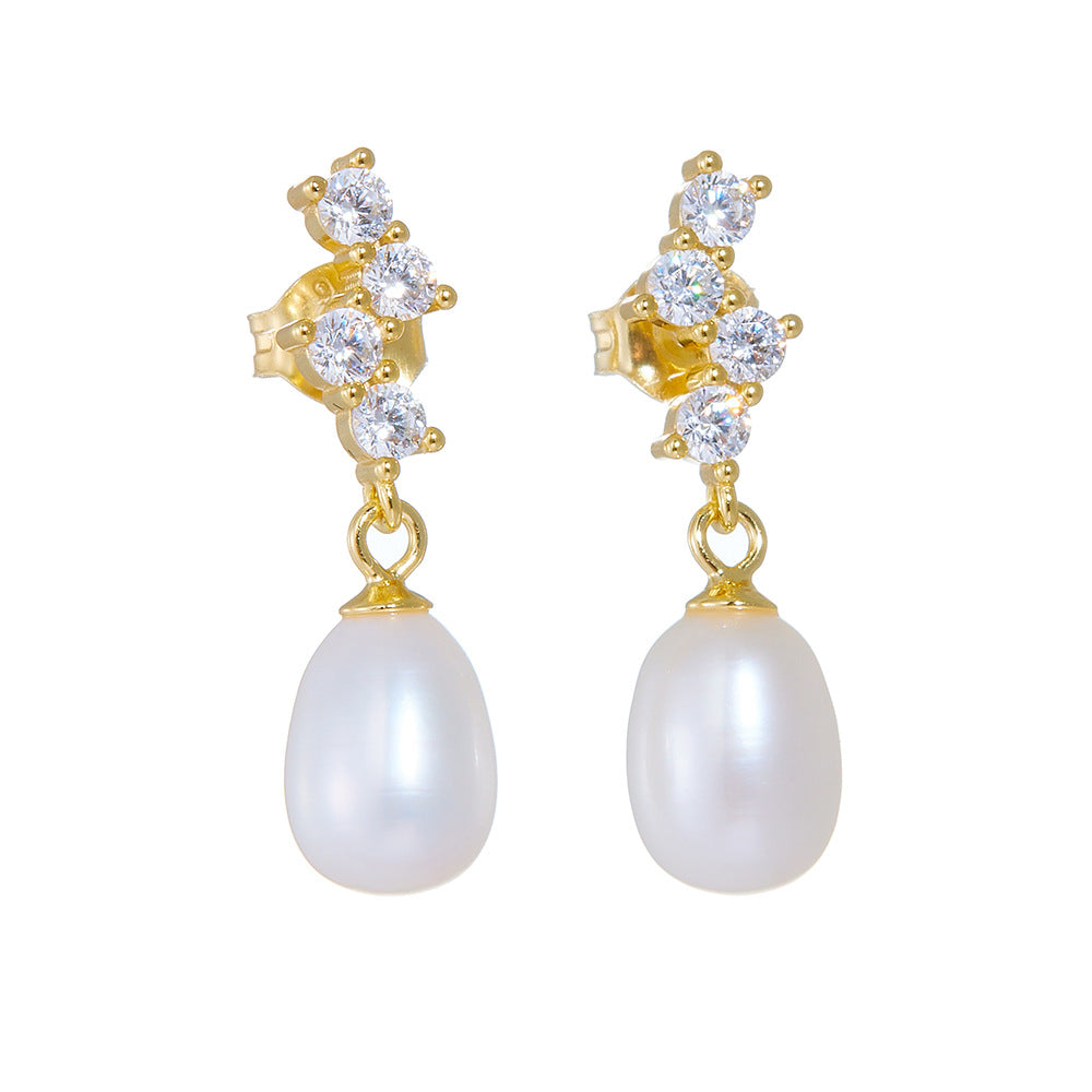 S925 pure silver zircon pearl earrings