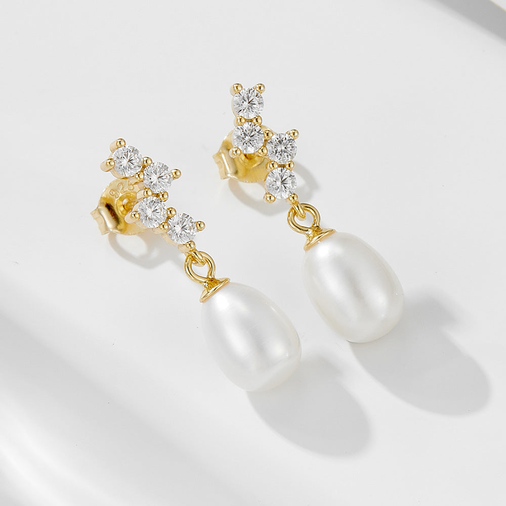 S925 pure silver zircon pearl earrings