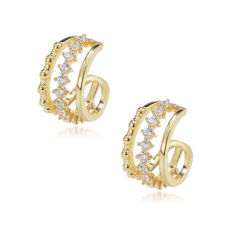 S925 pure silver geometric hollow diamond inlaid ear clip without ear hole earrings