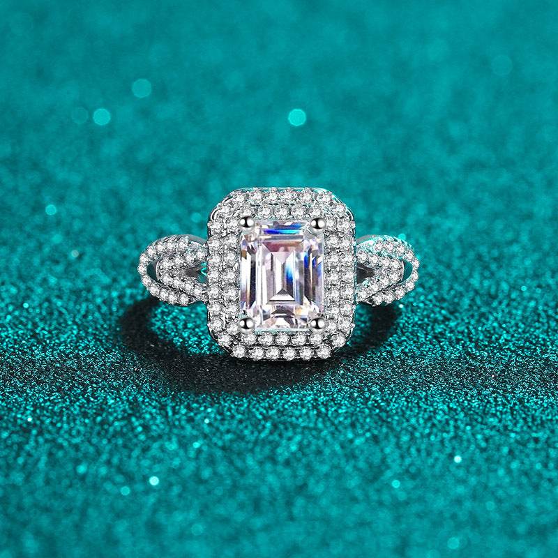 925 sterling silver ring female sugar micro inlaid radar cut 2 ct moissanite ring - MOWTE
