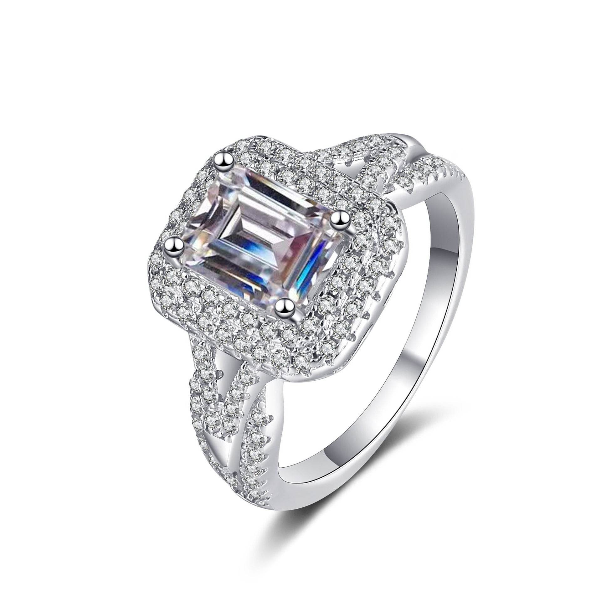 925 sterling silver ring female sugar micro inlaid radar cut 2 ct moissanite ring - MOWTE