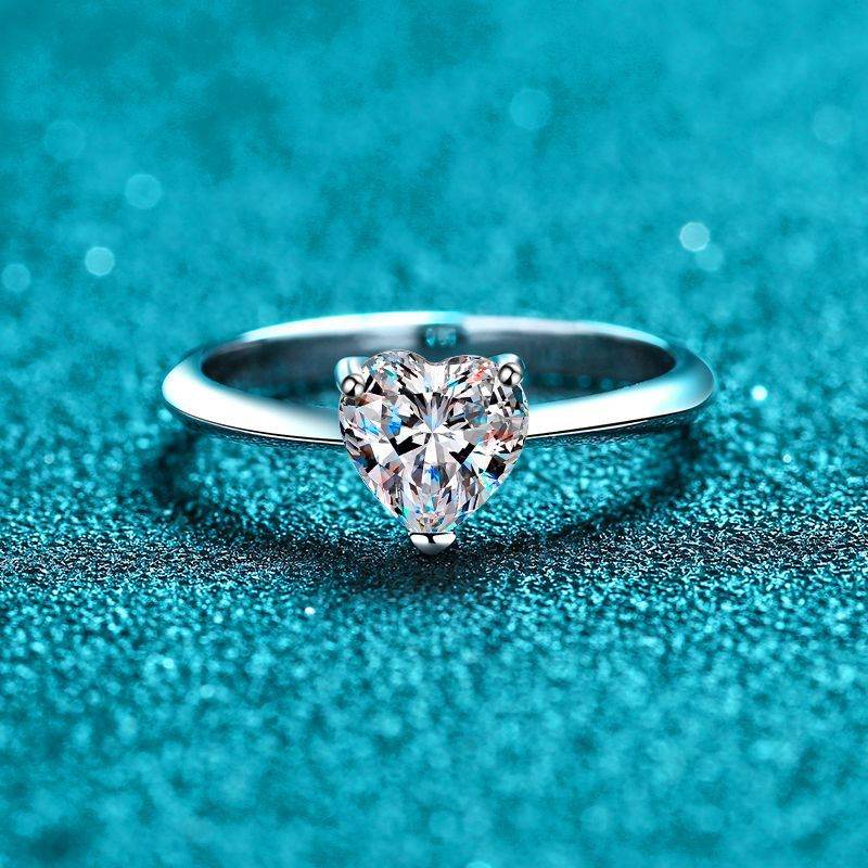 925 sterling silver women's minimalist 1ct, 2ct heart-shaped moissanite engagement ring