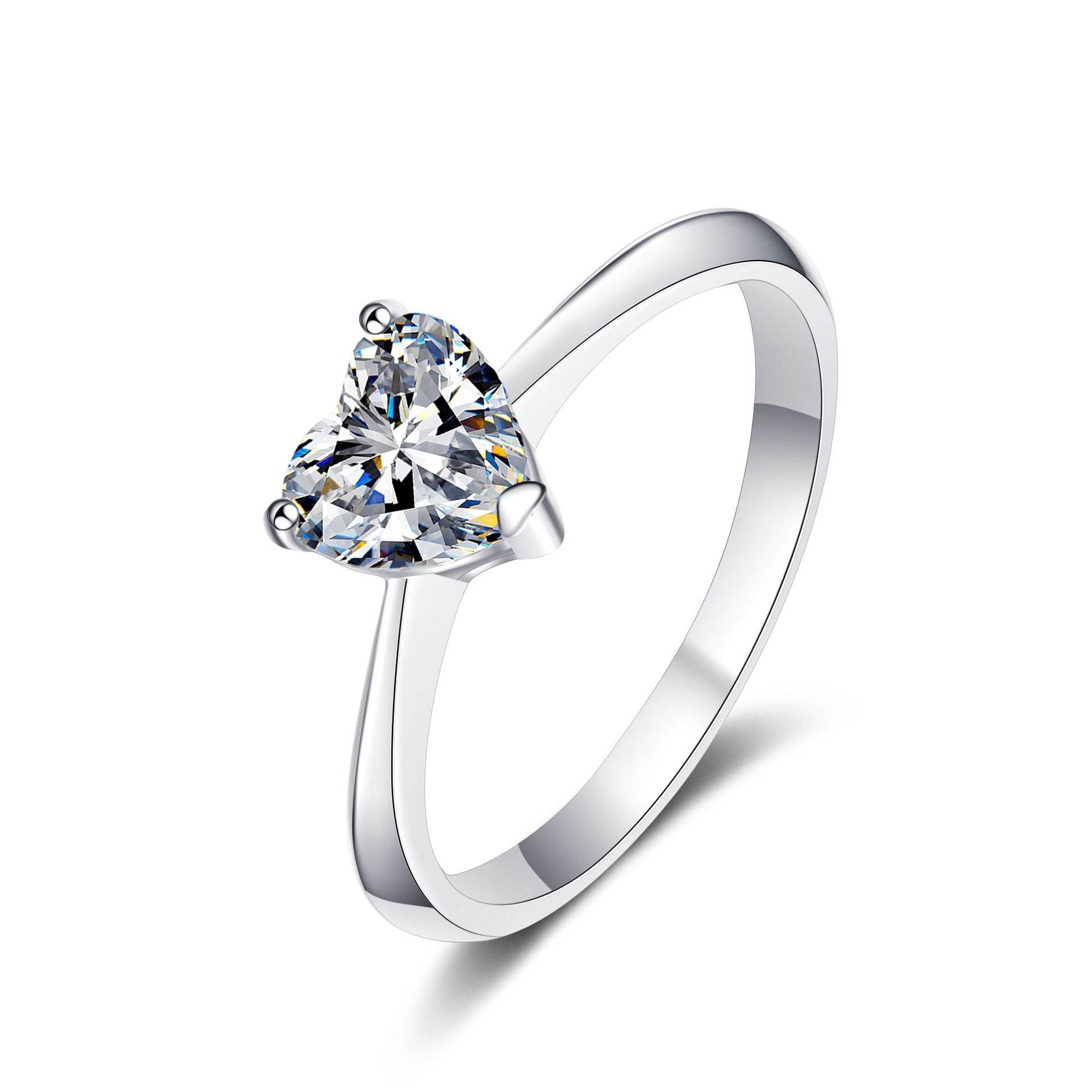 925 sterling silver women's minimalist 1ct, 2ct heart-shaped moissanite engagement ring