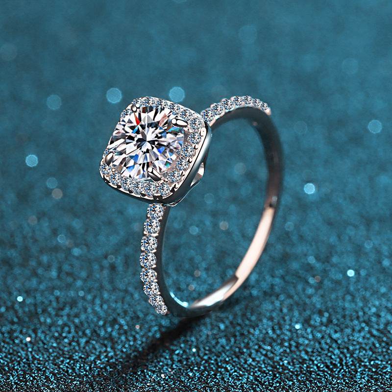 925 sterling silver plated pt950 gold women's 1 carat 2 carat square moissanite ring with four claws - MOWTE
