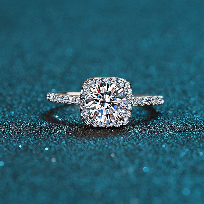 925 sterling silver plated pt950 gold women's 1 carat 2 carat square moissanite ring with four claws - MOWTE