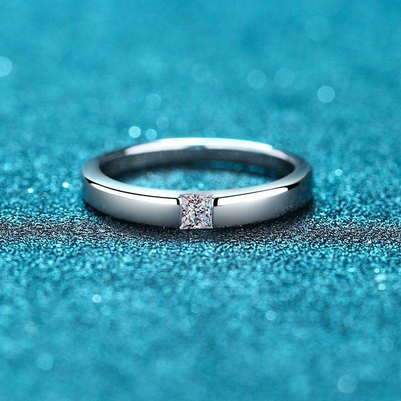 925 sterling silver ring princess square simple row ring 30 cent moissanite ring unisex ring - MOWTE