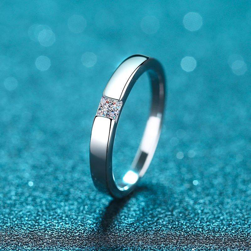 925 sterling silver ring princess square simple row ring 30 cent moissanite ring unisex ring - MOWTE