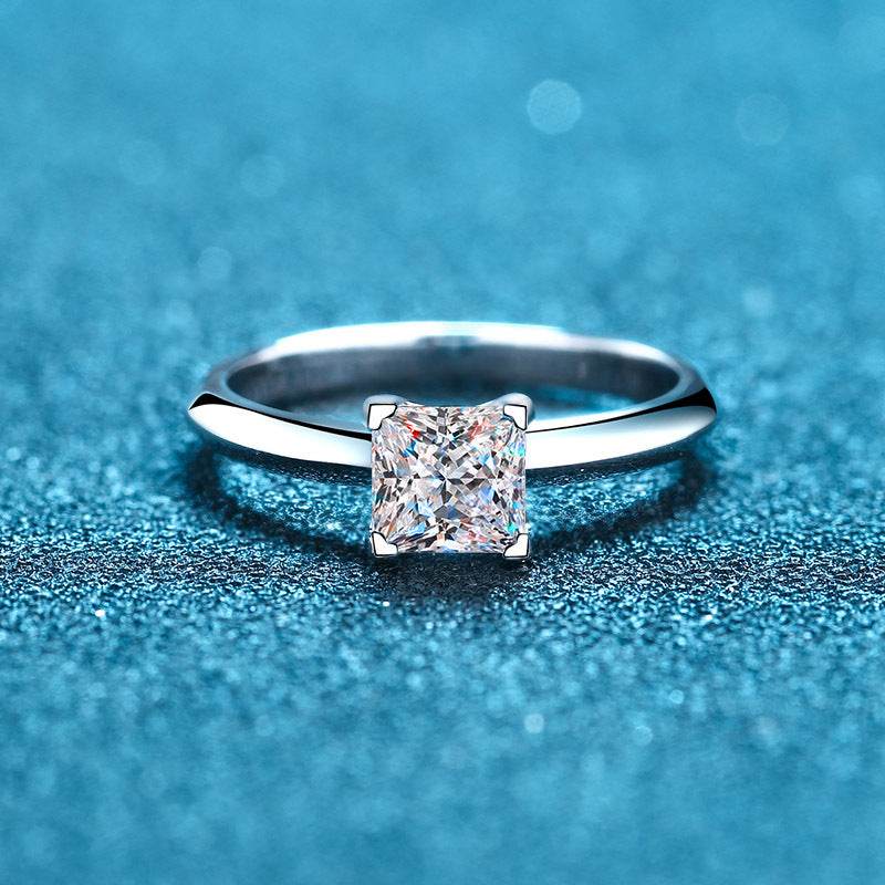 925 sterling silver four claw 1 ct 2 ct princess square moissanite ring