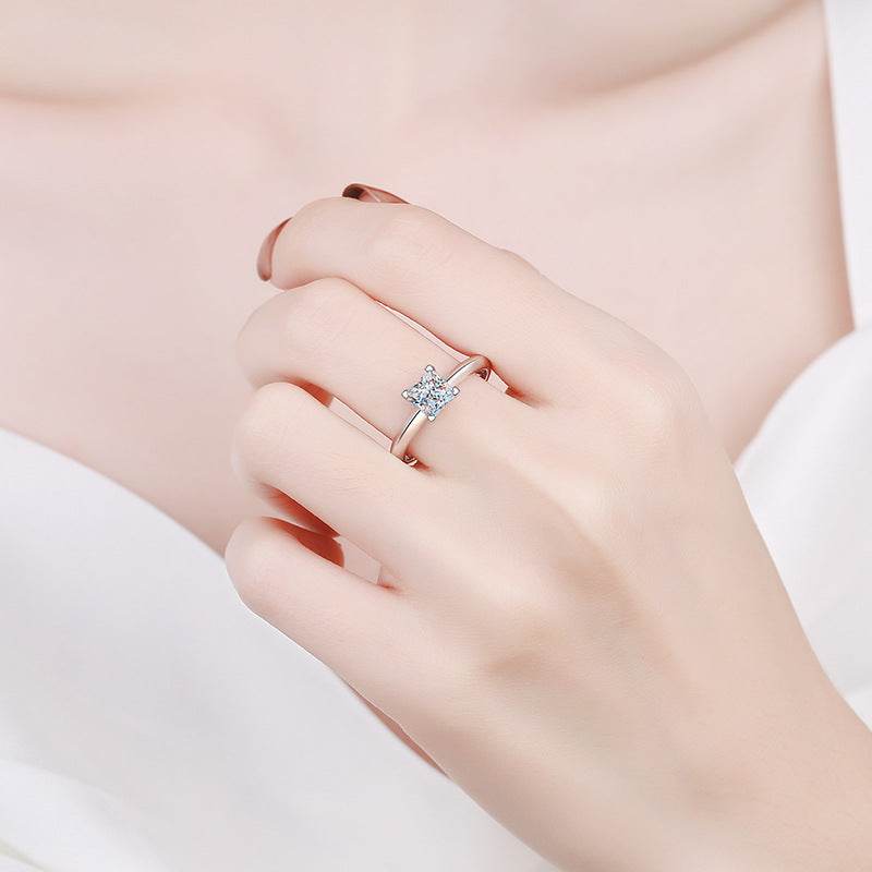925 sterling silver four claw 1 ct 2 ct princess square moissanite ring