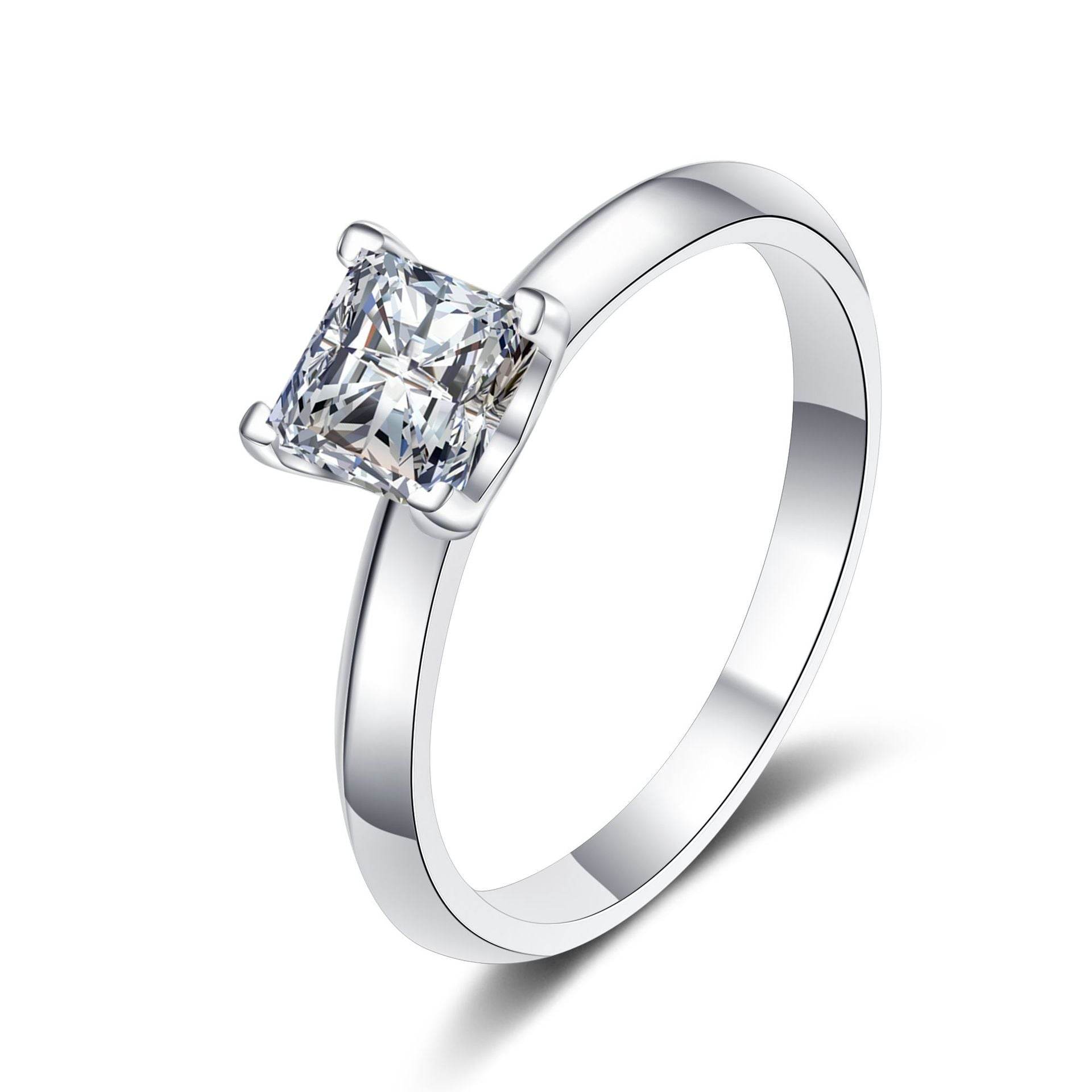 925 sterling silver four claw 1 ct 2 ct princess square moissanite ring - MOWTE