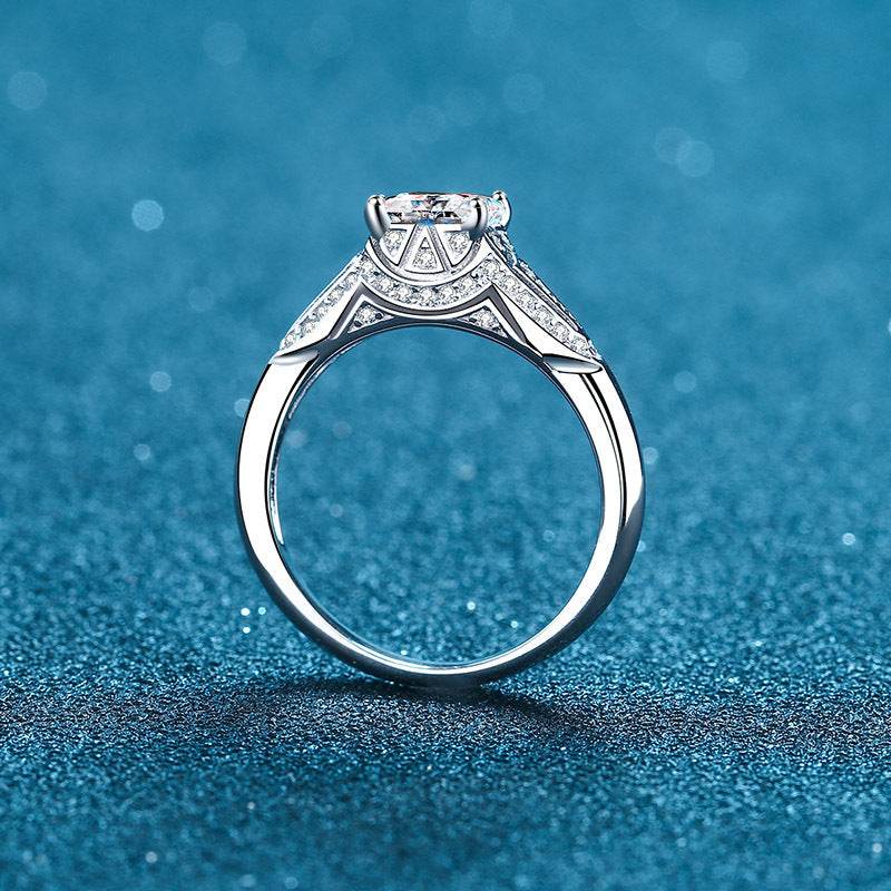 S925 silver ring with pt950 gold inlaid princess square moissanite ring for women - MOWTE