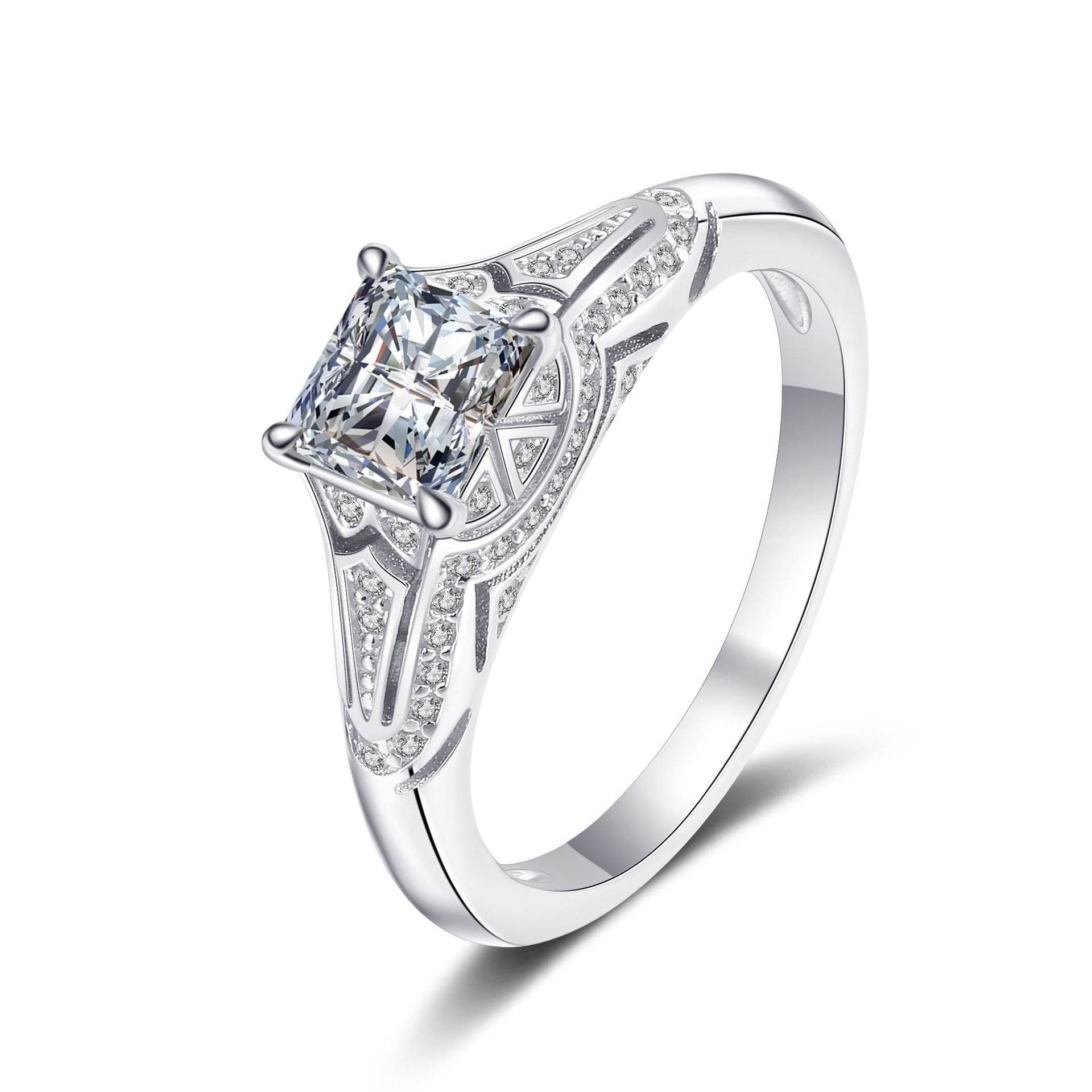 S925 silver ring with pt950 gold inlaid princess square moissanite ring for women - MOWTE