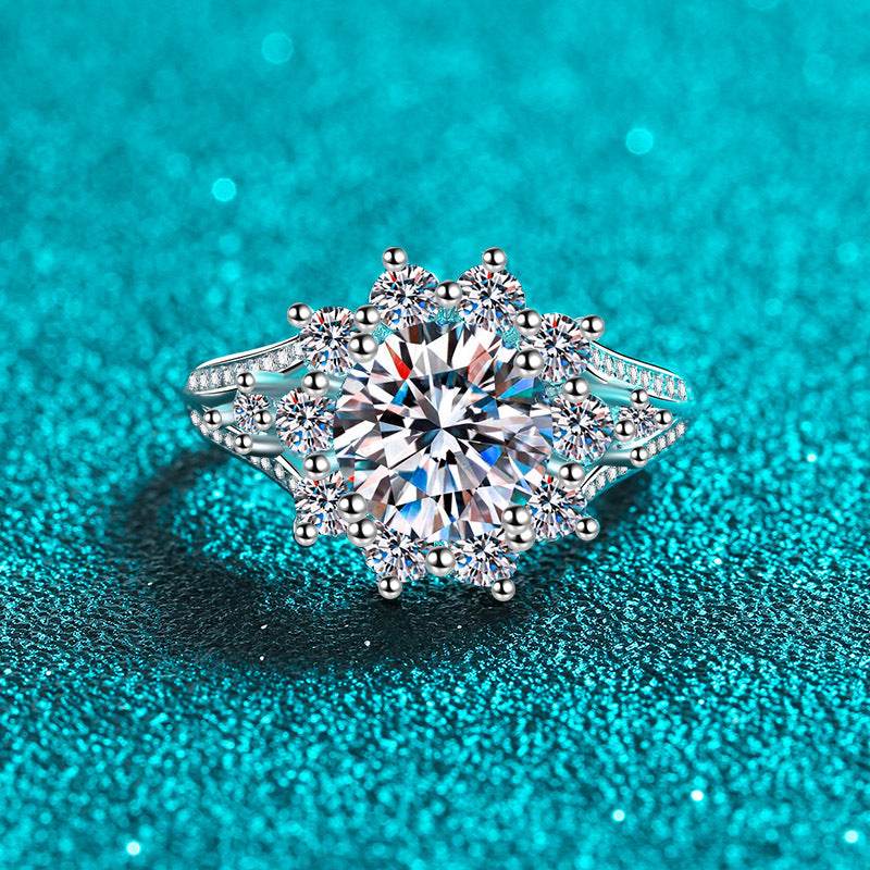 925 sterling silver ring for women 3-carat moissanite light luxury plated with PT950 gold