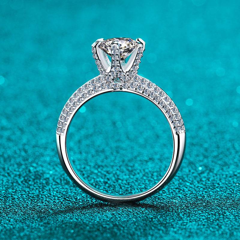 S925 pure silver ring for women plated with pt950 gold and inlaid with moissanite - MOWTE