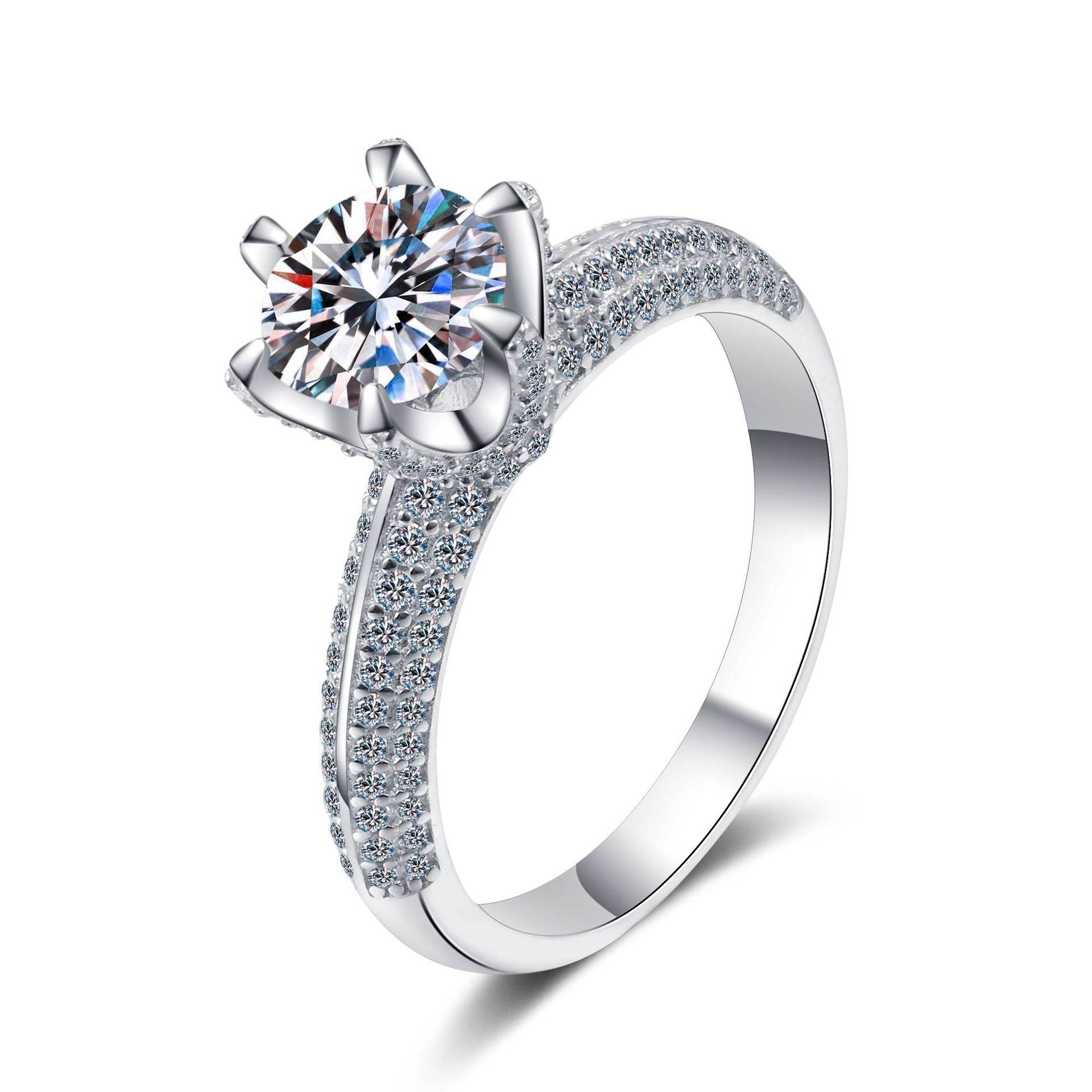 S925 pure silver ring for women plated with pt950 gold and inlaid with moissanite - MOWTE