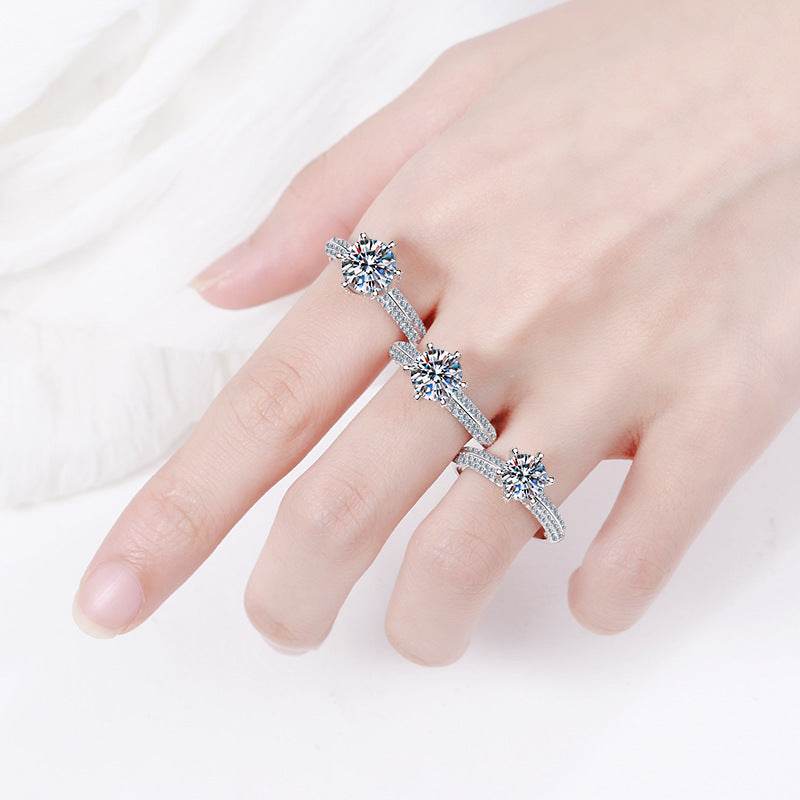 S925 pure silver ring for women plated with pt950 gold and inlaid with moissanite - MOWTE