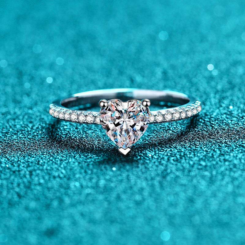 925 sterling silver women's pt950 gold engagement heart-shaped moissanite ring - MOWTE