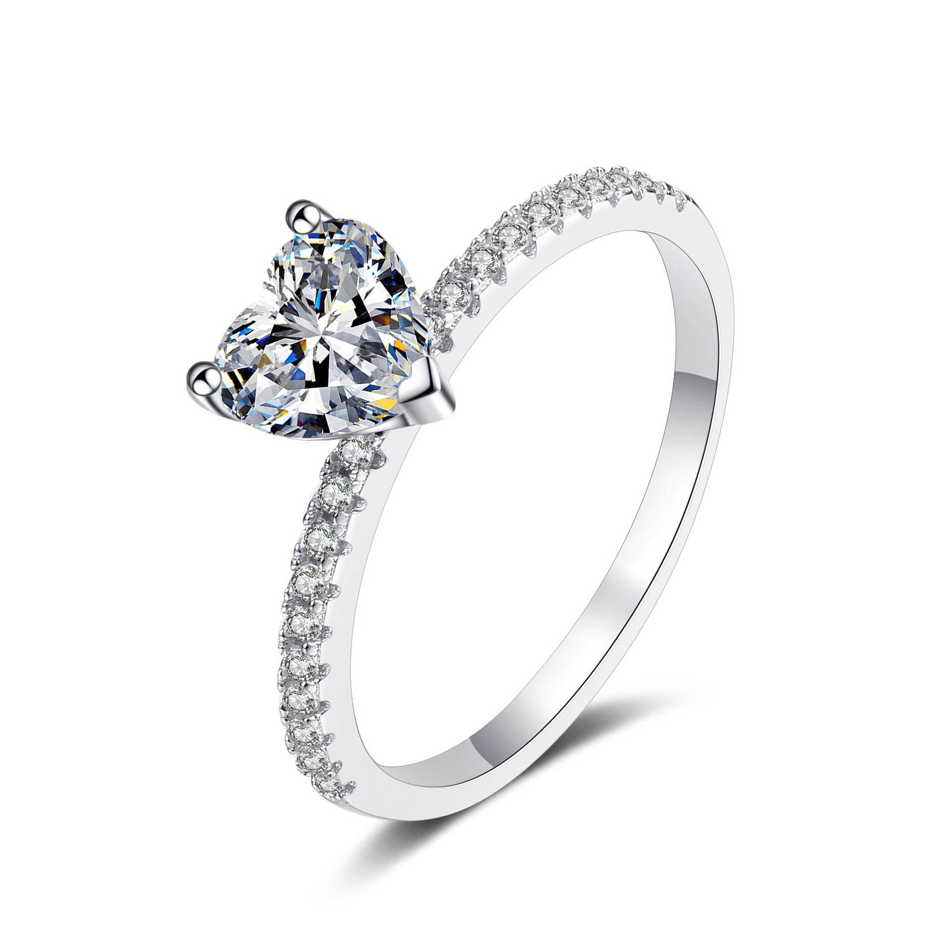 925 sterling silver women's pt950 gold engagement heart-shaped moissanite ring - MOWTE