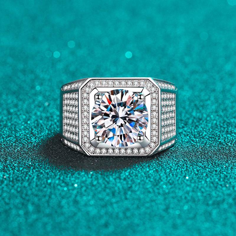 925 sterling silver moissanite men's ring plated with pt950 gold wedding engagement ring - MOWTE