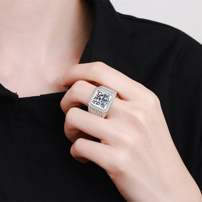 925 sterling silver moissanite men's ring plated with pt950 gold wedding engagement ring - MOWTE