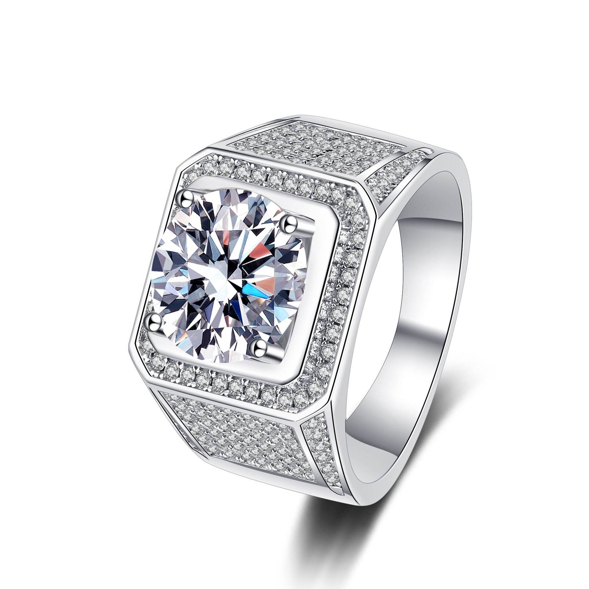925 sterling silver moissanite men's ring plated with pt950 gold wedding engagement ring - MOWTE