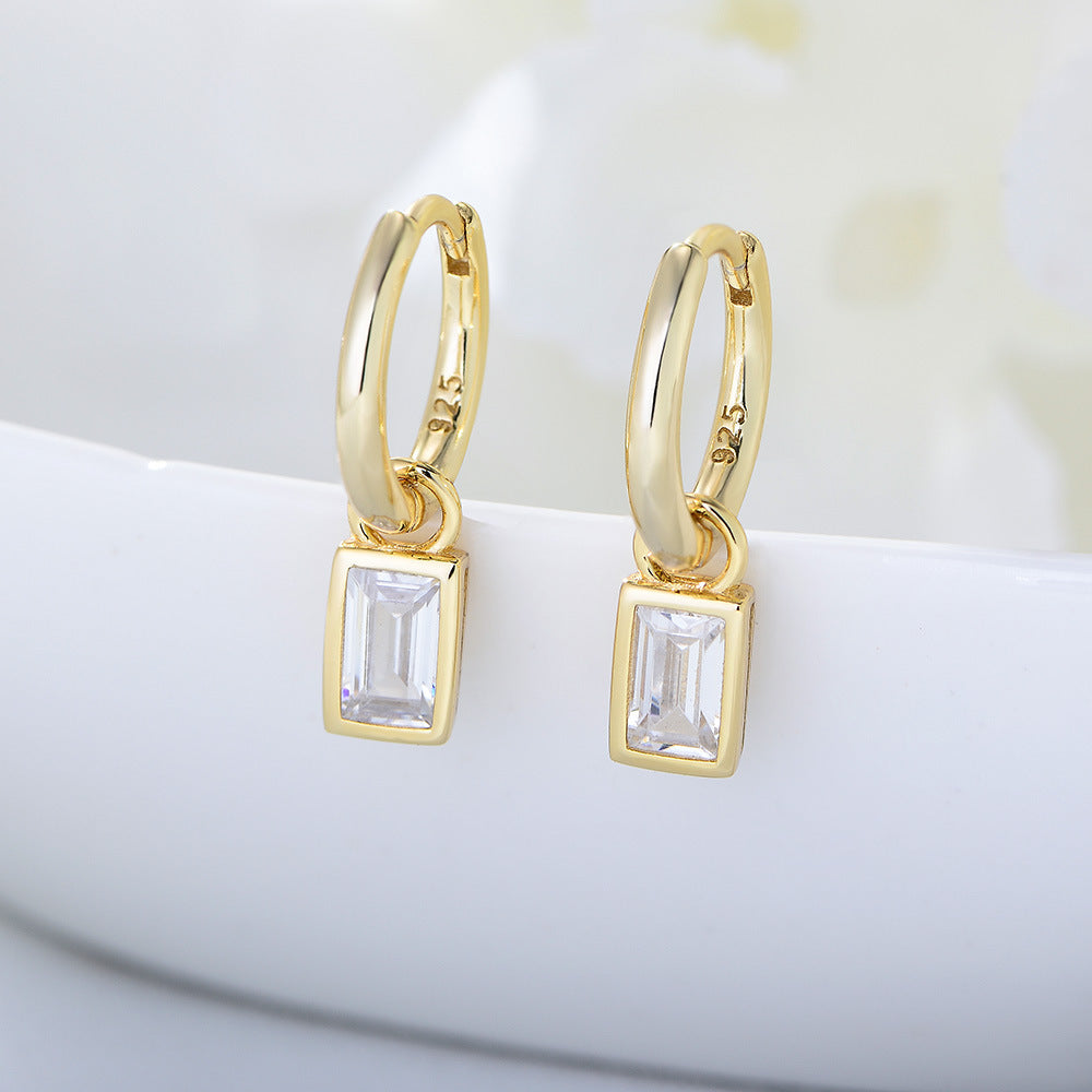 925 sterling silver geometric square zircon earrings