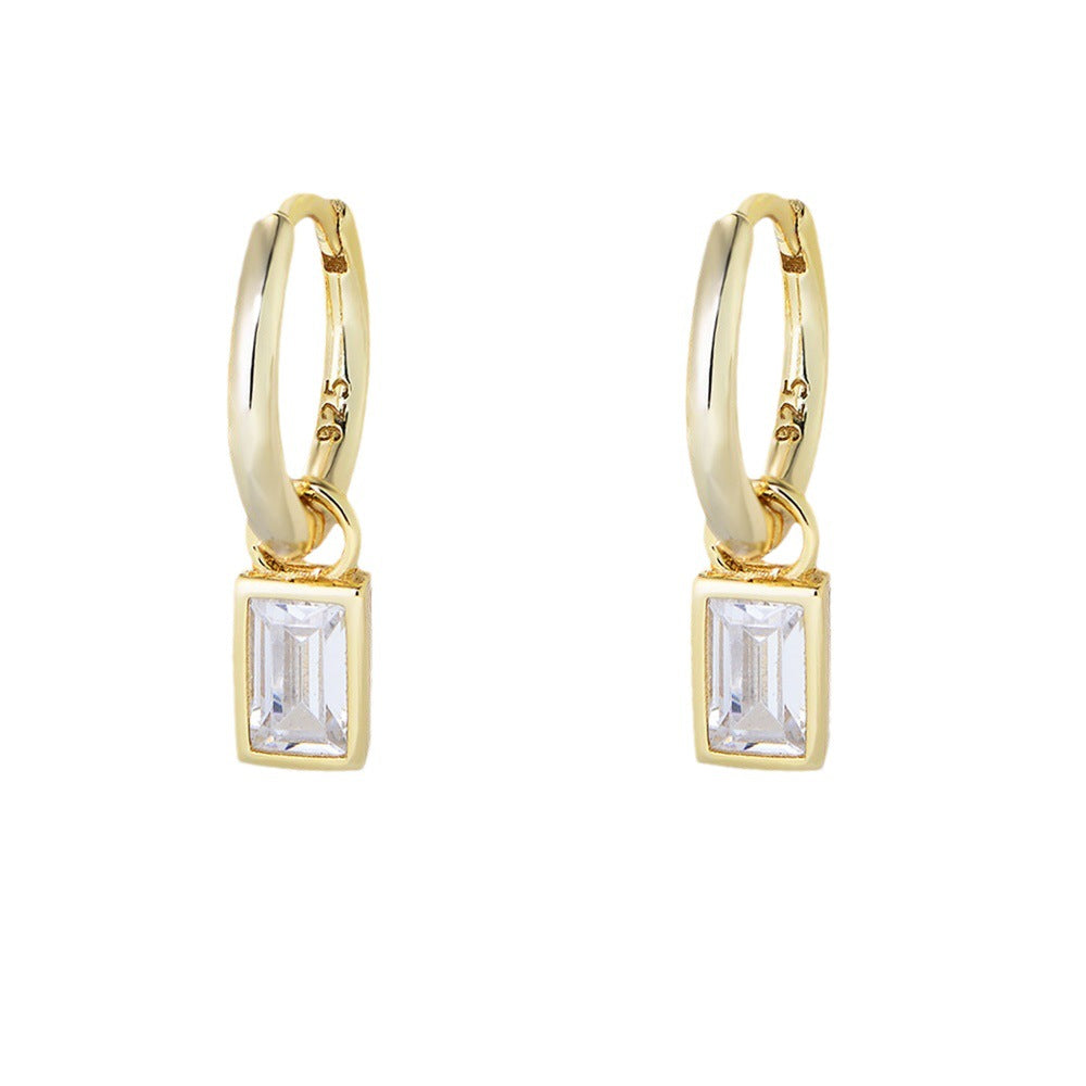 925 sterling silver geometric square zircon earrings