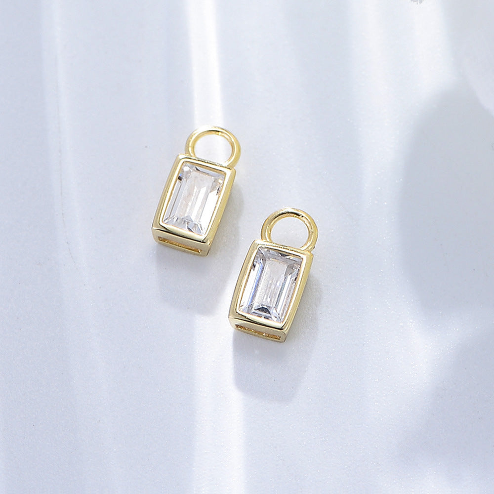 925 sterling silver geometric square zircon earrings