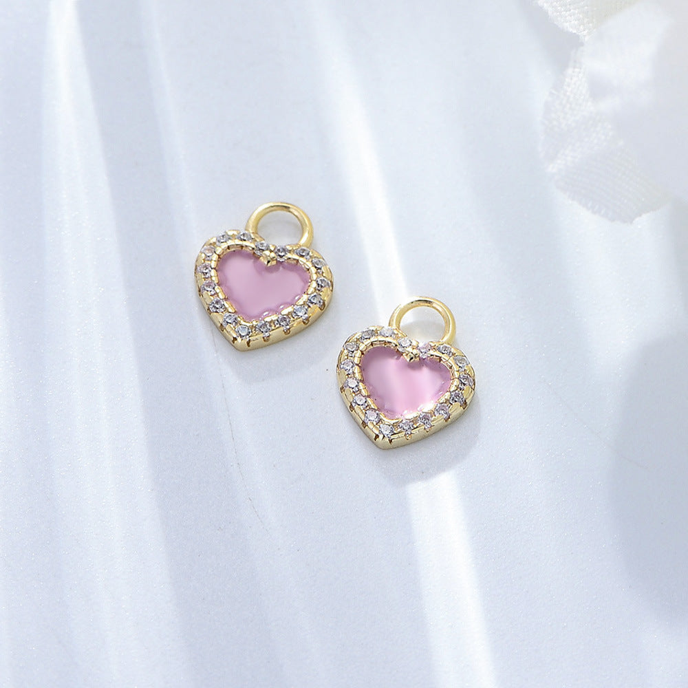 Zircon earrings 925 sterling silver pink oil drop heart-shaped earrings