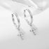 S925 pure silver geometric cross diamond studded earrings with ear buckles for women