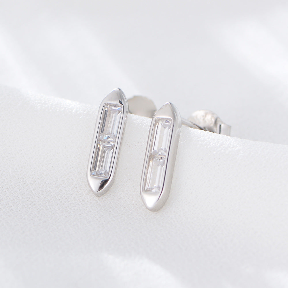 S925 pure silver minimalist geometric square bar with zircon earrings