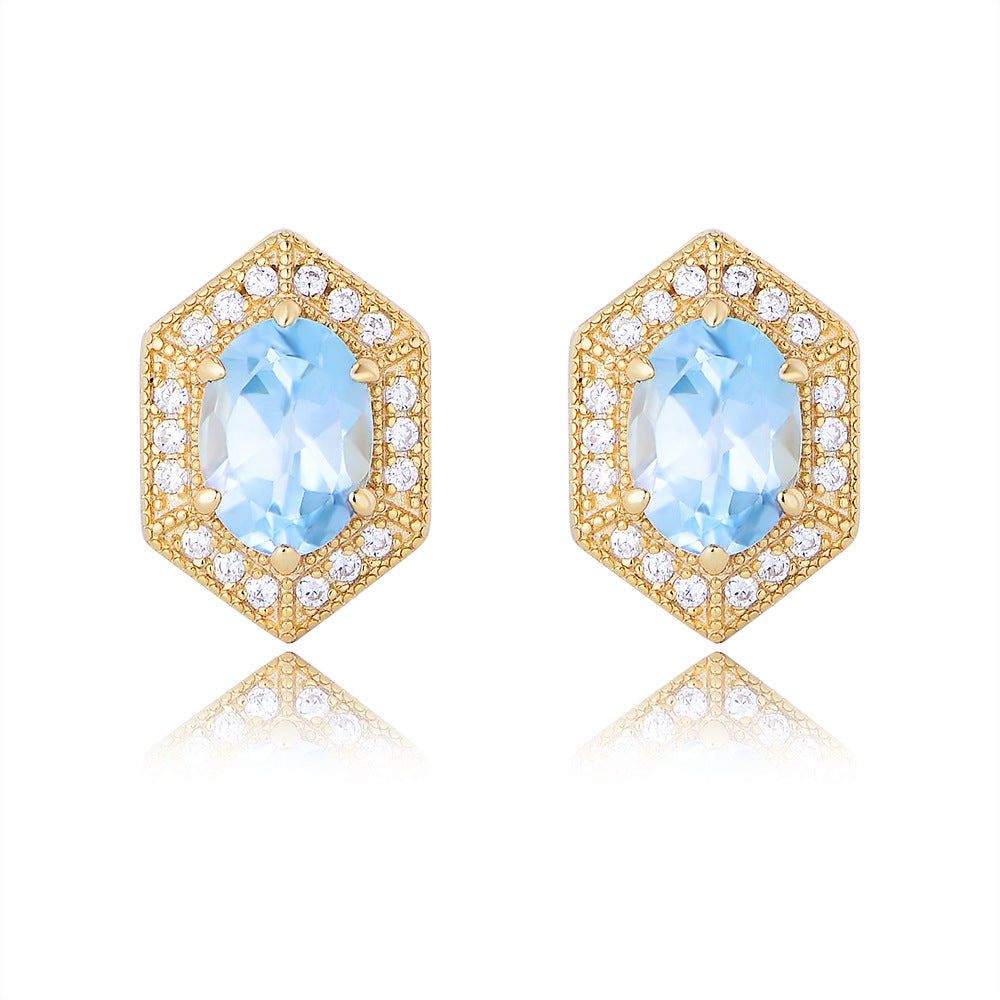 Simple geometric blue natural topaz earrings for women