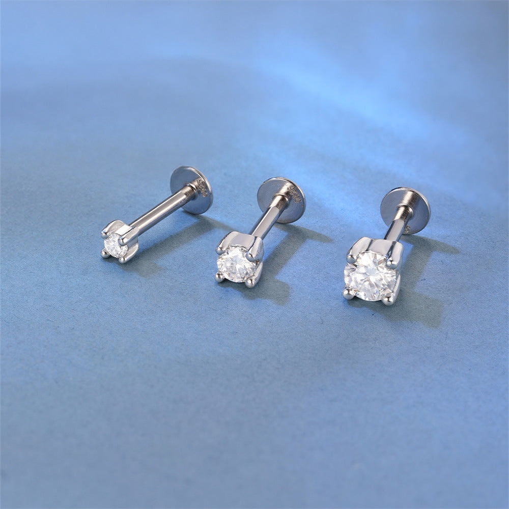 Minimally designed petal Mozambique diamond s925 pure silver threaded puncture cartilage ear nail 16G ear bone nail