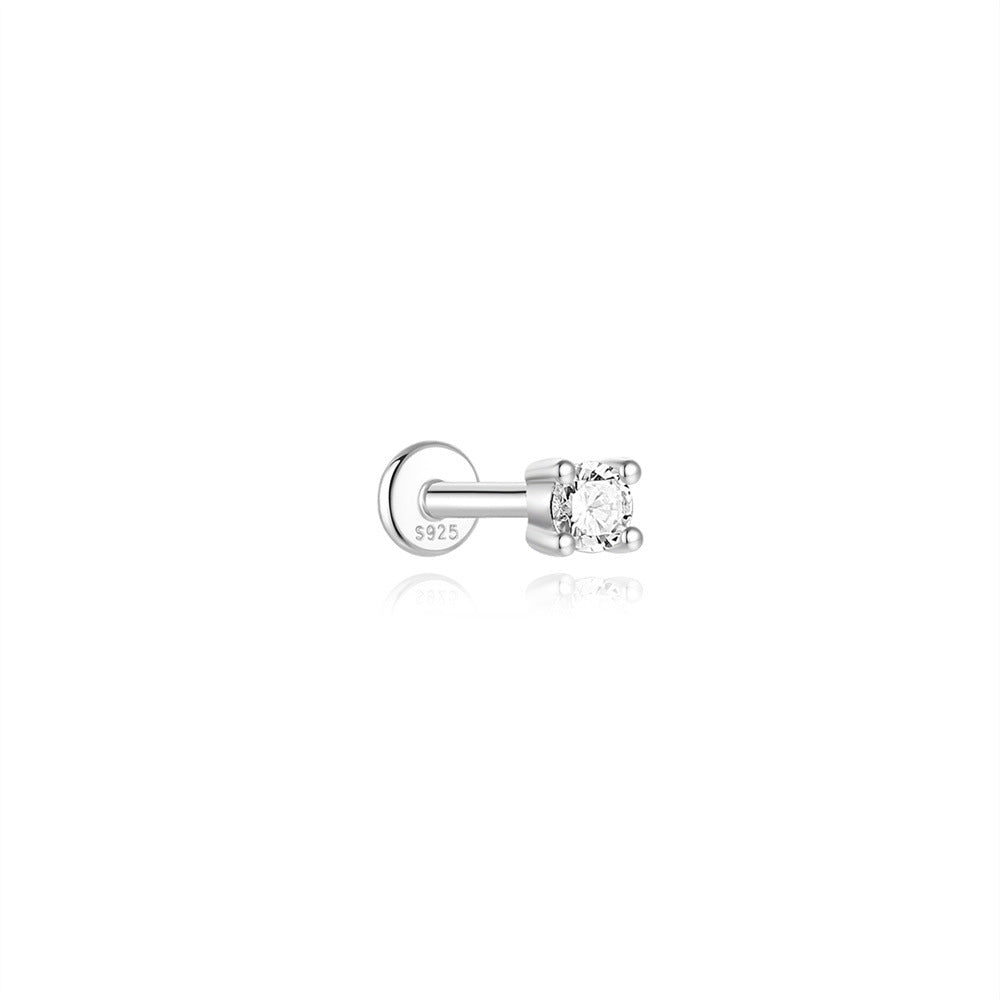 Minimally designed petal Mozambique diamond s925 pure silver threaded puncture cartilage ear nail 16G ear bone nail