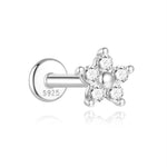 Minimally designed petal Mozambique diamond s925 pure silver threaded puncture cartilage ear nail 16G ear bone nail