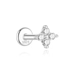 Minimally designed petal Mozambique diamond s925 pure silver threaded puncture cartilage ear nail 16G ear bone nail