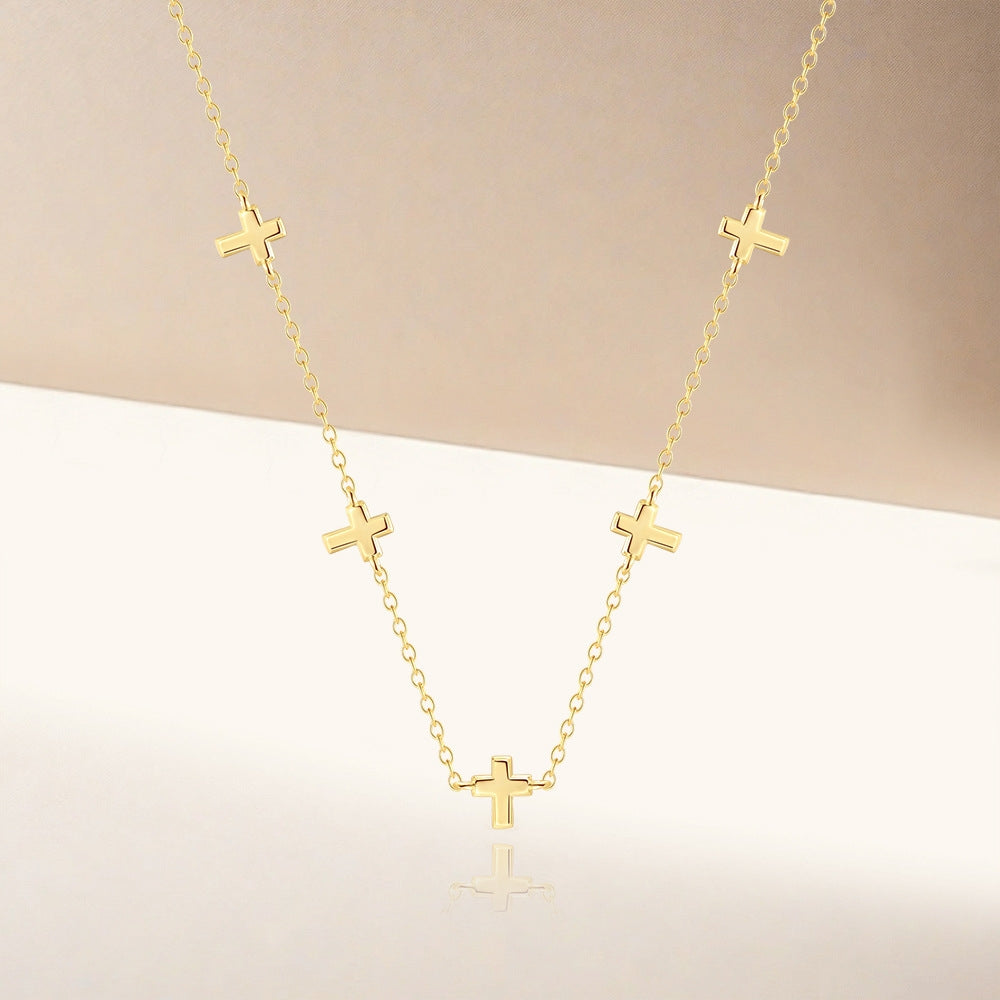 S925 pure silver simple men's and women's fashion multiple cross pendants trendy stacked collarbone necklace