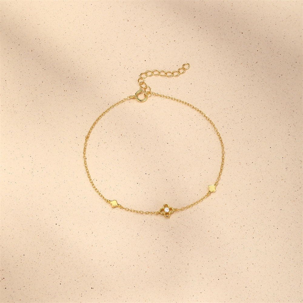 S925 pure silver gold-plated bracelet with simple plain smooth surface flower clover