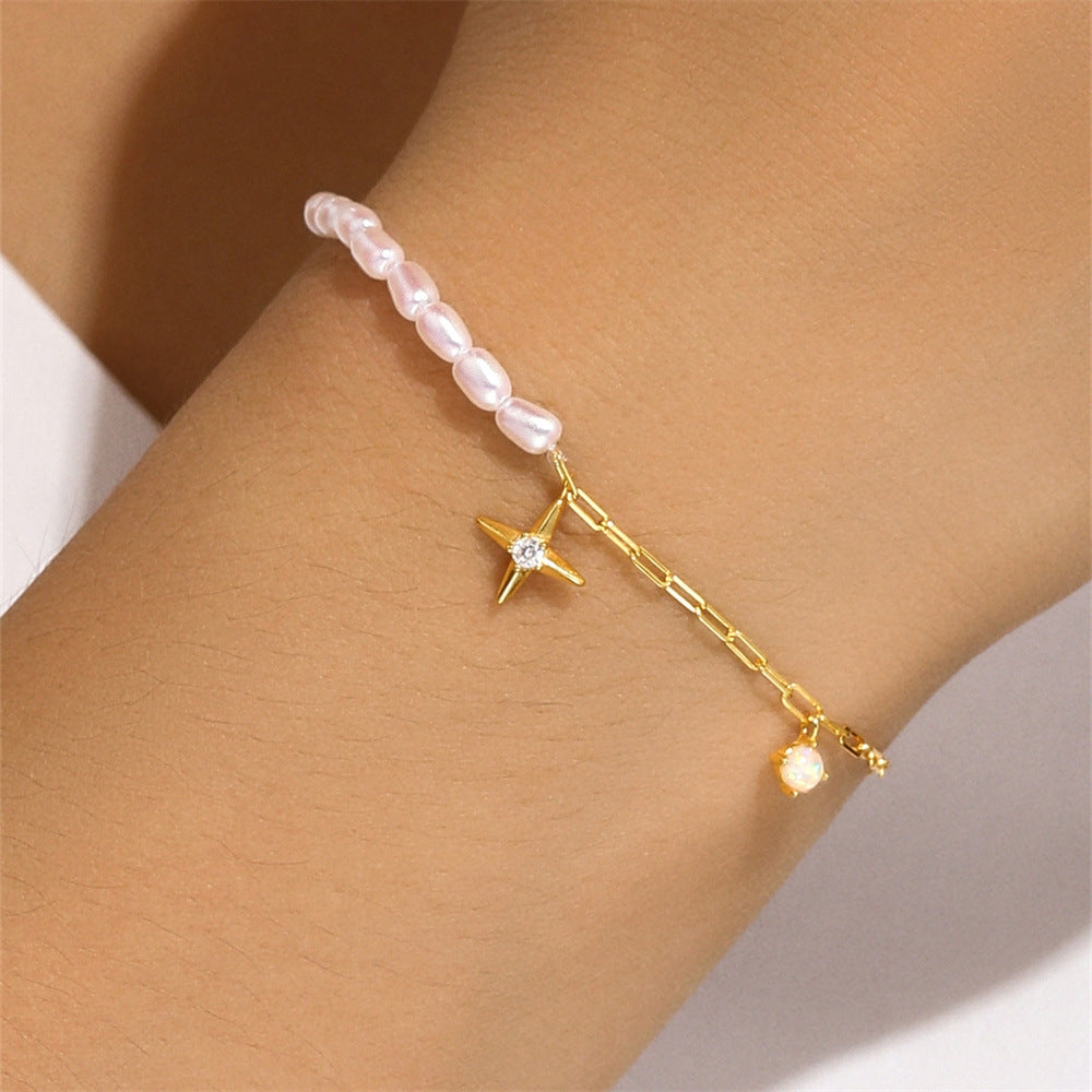 S925 pure silver exquisite Australian Treasure Star AB chain pearl multi-element layered bracelet