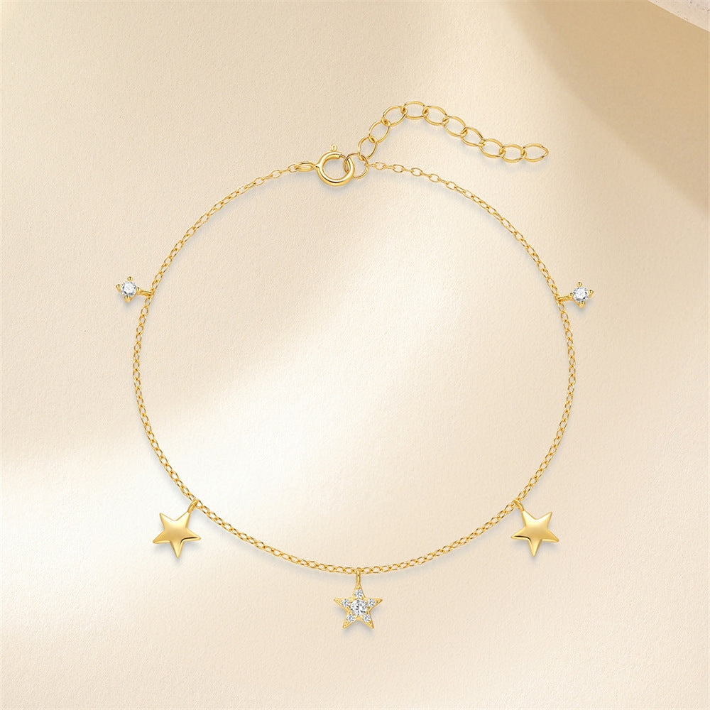 S925 Silver Star Pentagram Multi Pendant Bracelet for Women, Multi Layer Stacked Bracelet