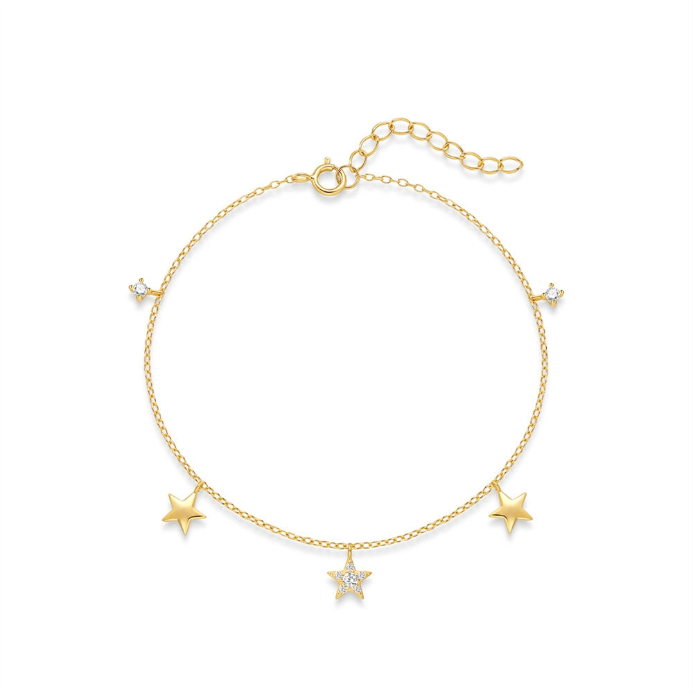 S925 Silver Star Pentagram Multi Pendant Bracelet for Women, Multi Layer Stacked Bracelet