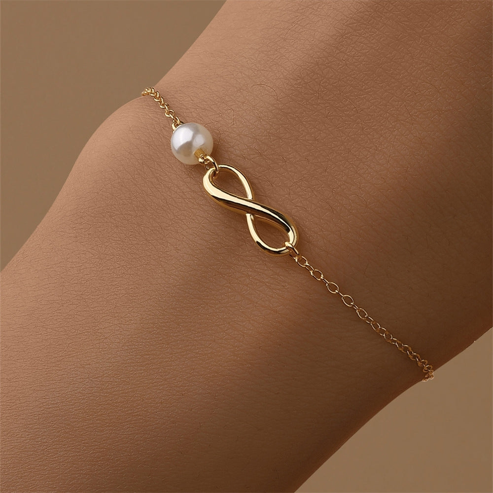 S925 pure silver smooth octagonal pearl classic eternal chain daily matching women's bracelet