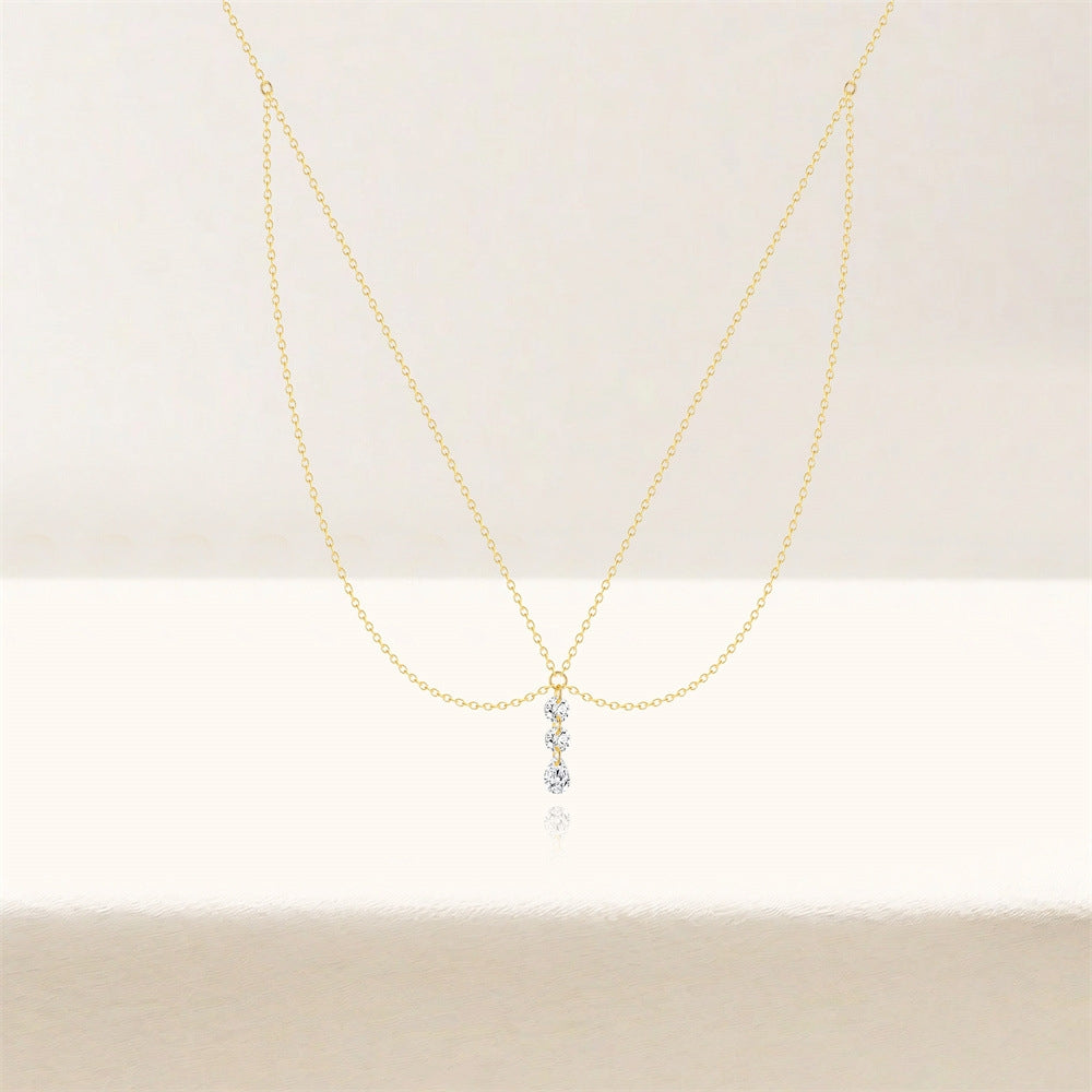 S925 pure silver daily pendant with heart double layered diamond inlaid necklace collarbone chain holiday gift