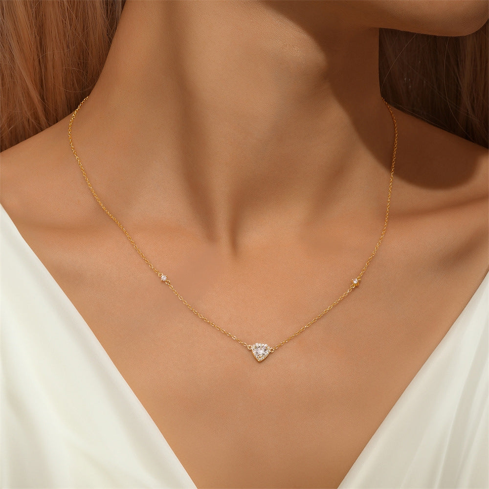 S925 pure silver daily pendant heart full diamond luxury necklace collarbone chain