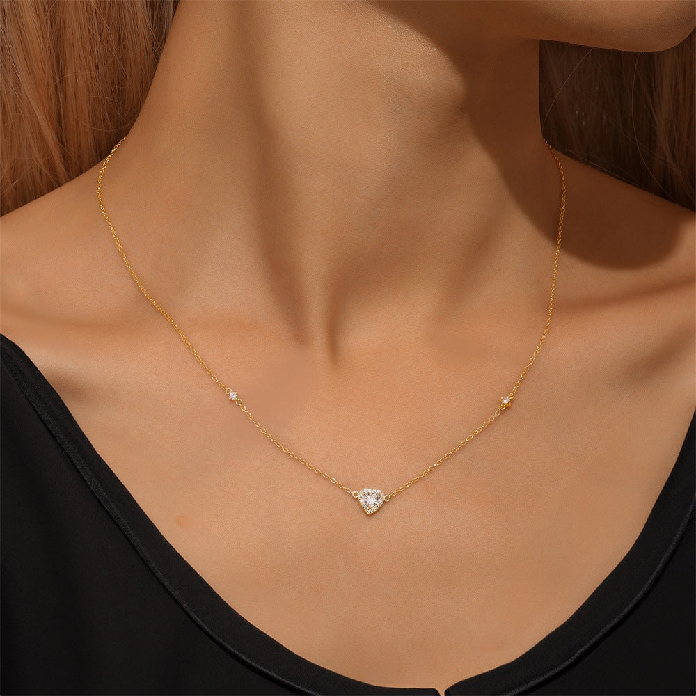 S925 pure silver daily pendant heart full diamond luxury necklace collarbone chain