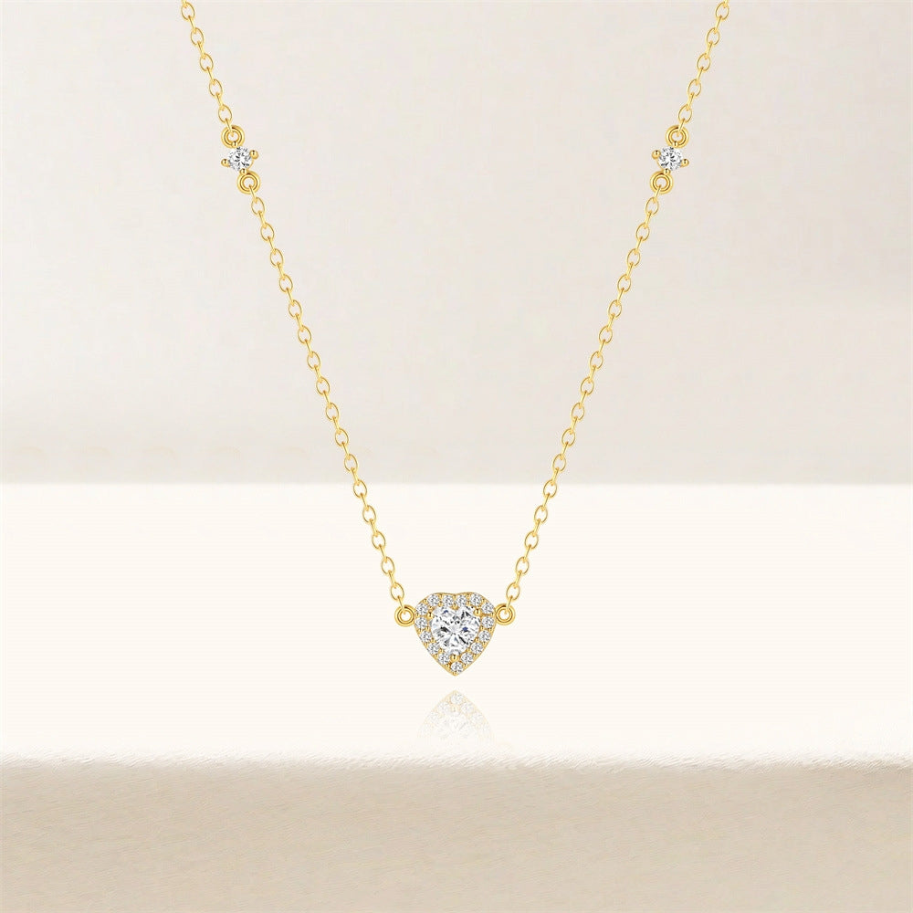 S925 pure silver daily pendant heart full diamond luxury necklace collarbone chain