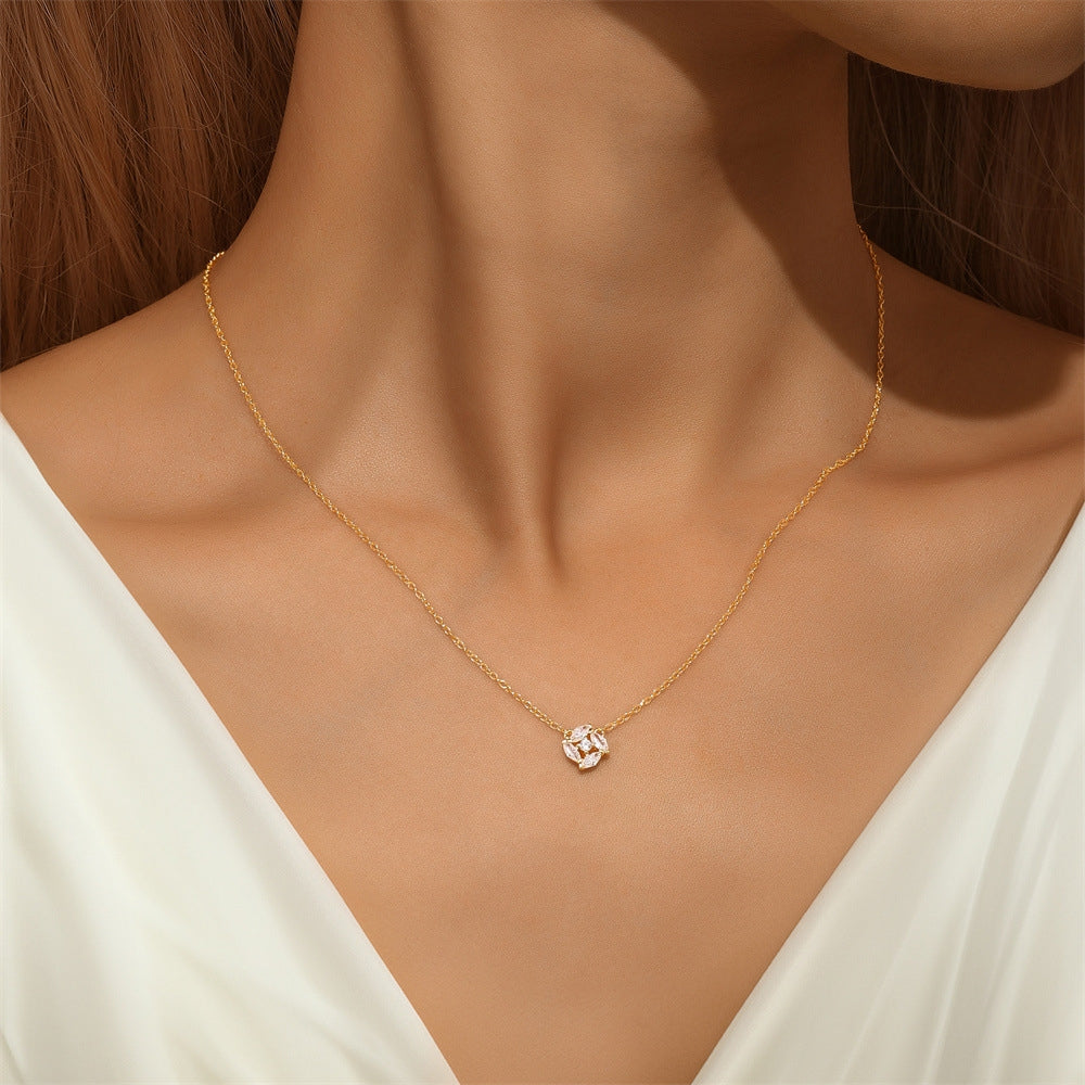 S925 sterling silver daily rose ring collarbone chain