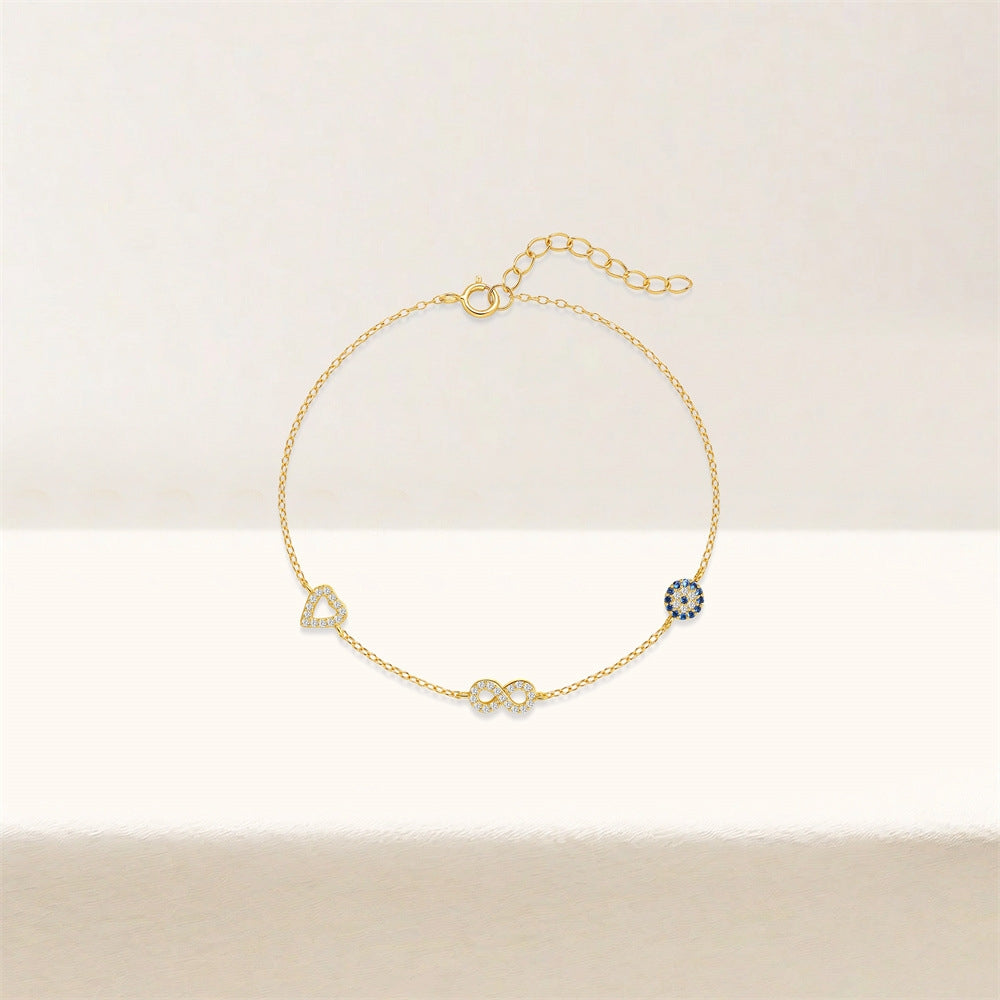 S925 sterling silver daily wear multi-element love/infinite loop demon eye bracelet