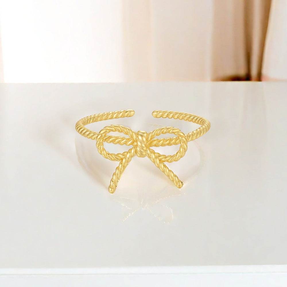 S925 Pure Silver bow Diamond Set Open Ring - MOWTE